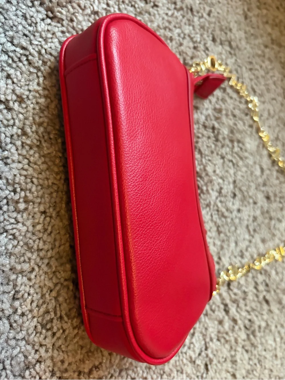 Valentino Red Leather Shoulder Bag with Gold Logo Purchased in Italy